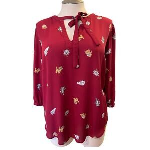 Torrid Plus Size 3 Disney Aristocats Cats Georgette Secretary Tie Peasant Blouse